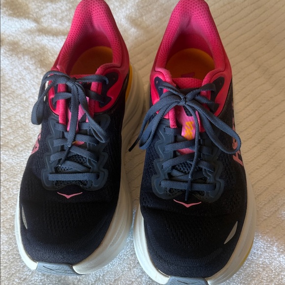 Hoka Bondi 9 Women's Navy and Pink Athletic Shoes - Picture 2 of 8